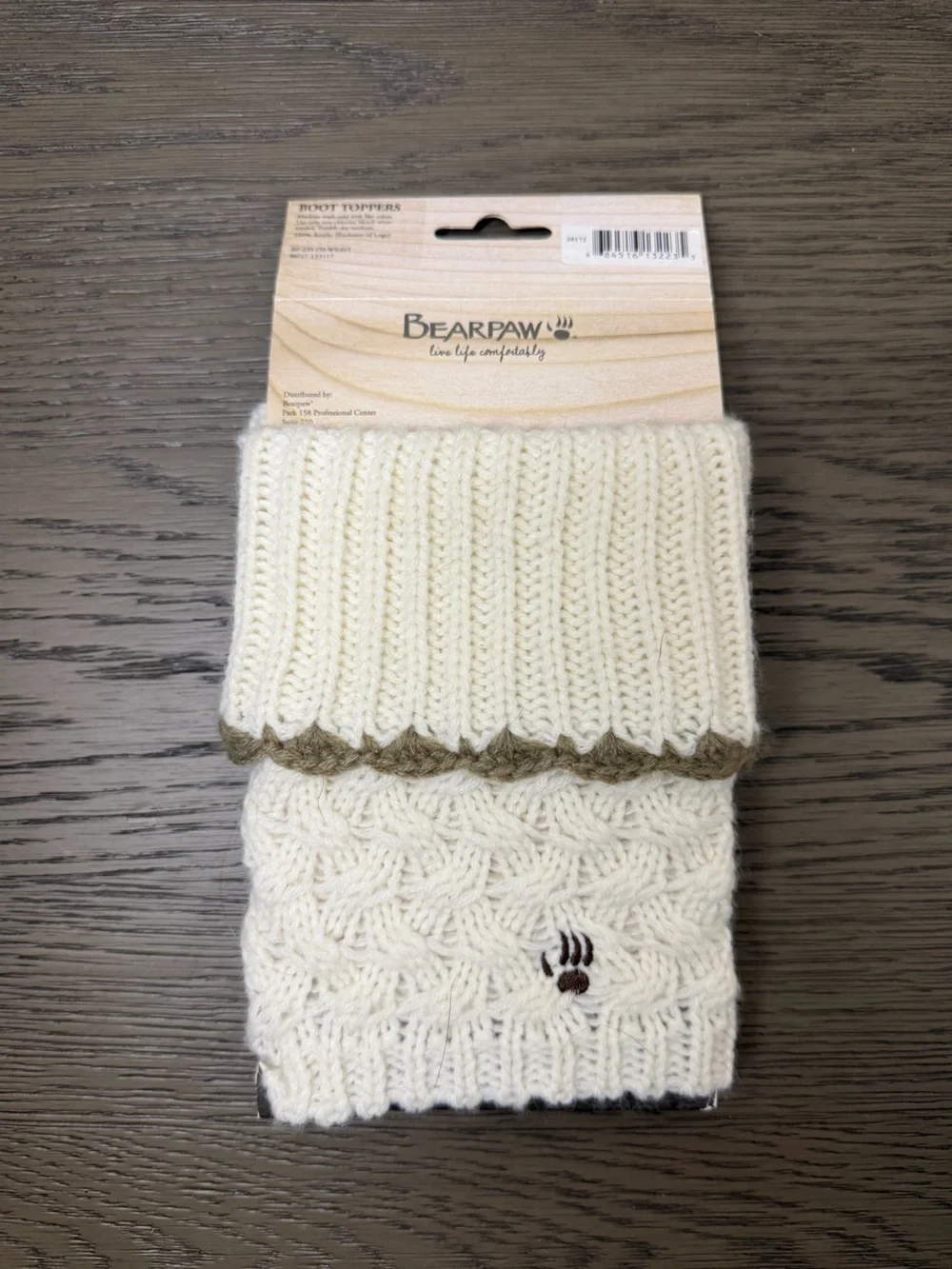 BearPaw Cream Cable Knit Boot Toppers with Trim one size fits all